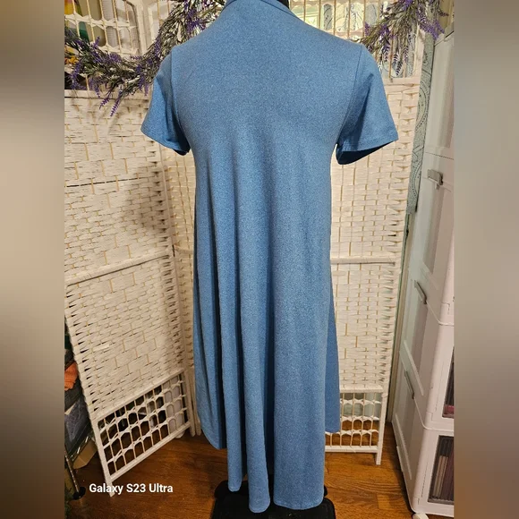 🧨 Lularoe Heathered Blue Carly Hi-lo T-shirt Dress - Picture 3 of 6